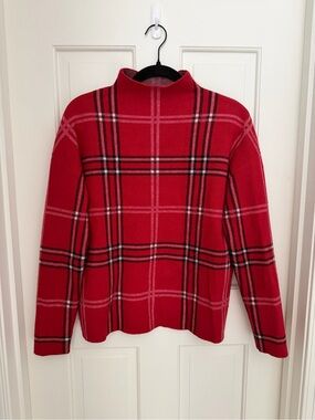 Red Plaid Mock-Neck Women's Sweater